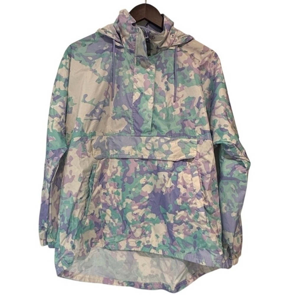Lauren James Pastel Camouflage Half Zip Hooded Windbreaker Jacket Women's Medium